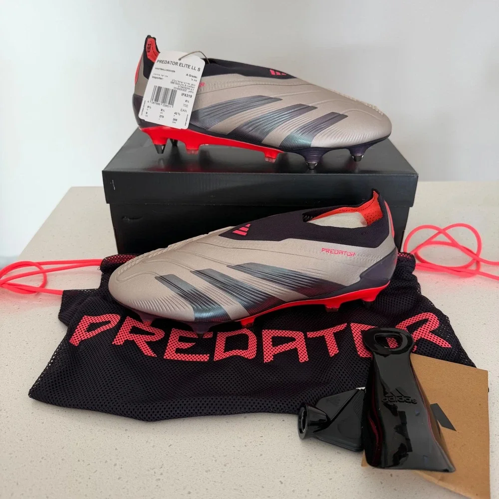 Adidas Predator Elite LL SG Silver Carbon Solar Red Soccer Cleats‎ IF6319 Mens 9